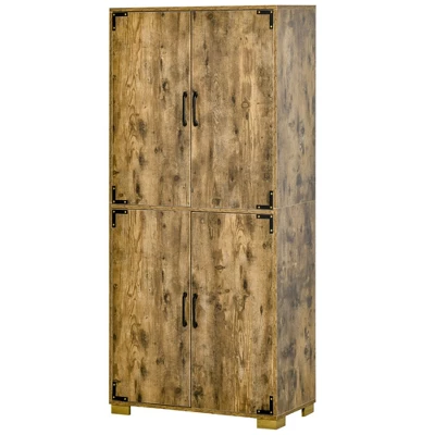 HOMCOM Industrial Style 4-Door Cabinet Pantry Cupboard With Storage Shelves For Bedroom And Living Room - Image 3