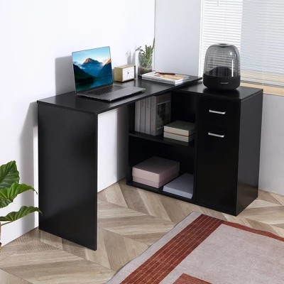 HomCom L-Shaped Computer Desk Workstation With Rotating Storage Shelves And Drawer - Image 8
