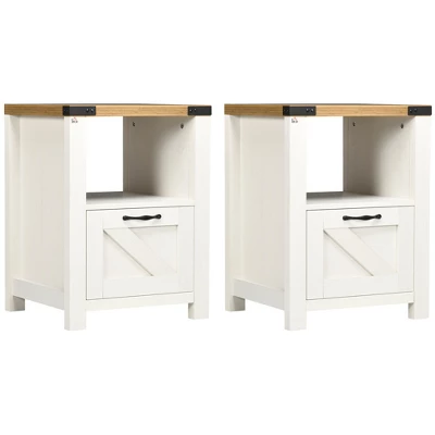 HOMCOM Farmhouse Side Table With 1 Drawer, 1 Open Shelf And Tabletop For Living Room, Set Of 2, White - Image 3