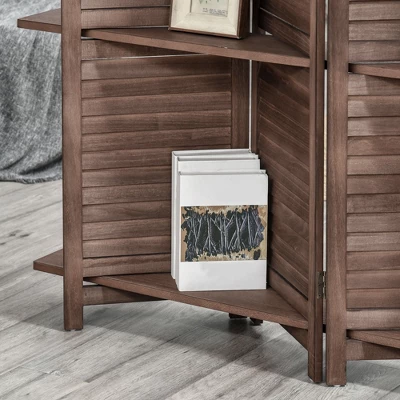 HOMCOM 4-Panel Folding Room Divider, 5.6 Ft Freestanding Paulownia Wood Privacy Screen Panel With Storage Shelves For Bedroom Or Office - Image 4