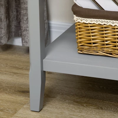 HOMCOM Vintage Side Table For Living Room Or Bedroom Storage End Table With Antique Handle Drawer & Shelf, Wooden Side Table, Set Of 2, Gray - Image 5