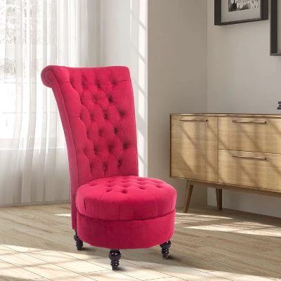 HOMCOM High Back Accent Chair, Upholstered Armless Chair, Retro Button-Tufted Royal Design With Thick Padding And Rubberwood Leg, Crimson Red - Image 2