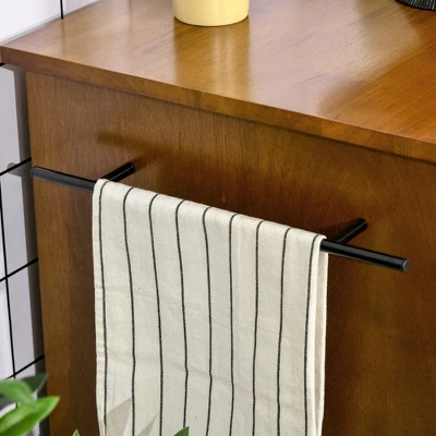 HOMCOM Modern Kitchen Island On Wheels, Rolling Serving Cart With Drawer, Storage Cabinet, And 2 Towel Racks For Dining Room, Brown - Image 4