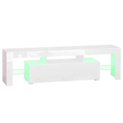 HOMCOM High Gloss TV Stand Cabinet With Remote Controlled LED Lights, Media TV Console Table With Storage Compartment For TVs Up To 65", White - Image 3