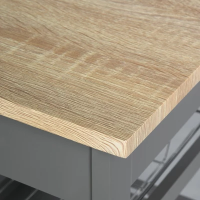 HOMCOM Mobile Rolling Kitchen Island Trolley Serving Cart With Underneath Drawer & Slide-Out Wire Storage Basket, Grey - Image 5