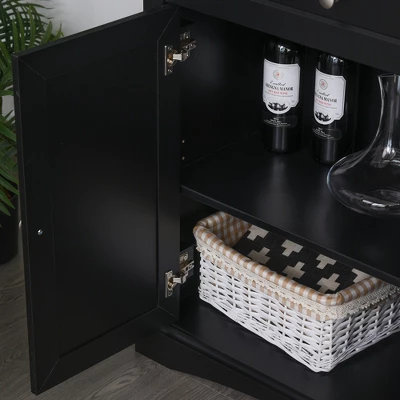 HOMCOM 71" Traditional Freestanding Kitchen Buffet With Hutch, Pantry Cabinet With 4 Doors, 3-Level Adjustable Shelves, And 1 Drawer, Black - Image 4