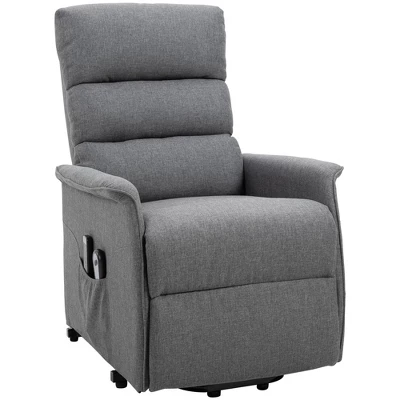 HOMCOM Power Lift Assist Recliner Chair For Elderly With Remote Control, Linen Fabric Upholstery Gray - Image 3