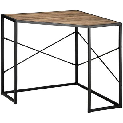 HOMCOM Corner Computer Desk With Steel Frame For Small Spaces, Writing Desk For Workstation, Black - Image 3