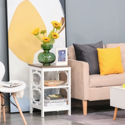 HOMCOM Modern End Table, Accent Side Table With 2 Storage Shelves For Living Room, Bedroom - Image 2