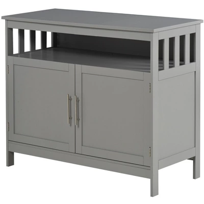 HOMCOM Kitchen Sideboard, Buffet Cabinet, Wooden Storage Console Table With 2-Level Cabinet And Open Shelf, Gray - Image 3