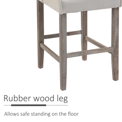 HOMCOM 26.25" Counter Height Bar Stools Set Of 2, Tufted Wingback Armless Upholstered Dining Chair With Rubber Wood Legs - Image 4