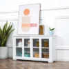 HOMCOM Modern Kitchen Sideboard, Stackable Buffet Cabinet, Sliding Glass Door Cupboard With Adjustable Shelf, White