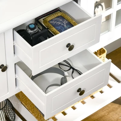 HOMCOM Vintage Console Table With 2 Drawers And Cabinets, Retro Sofa Table For Entryway, Living Room And Hallway, White - Image 5