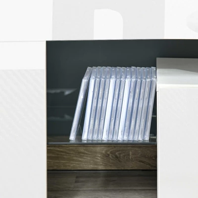 HOMCOM High Gloss TV Stand Cabinet With Remote Controlled LED Lights, Media TV Console Table With Storage Compartment For TVs Up To 65", White - Image 5