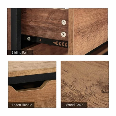 HOMCOM L-Shaped Home Office Writing Desk With Storage Shelf Drawer Industrial Corner PC Study Table Computer Workstation Brown - Image 5