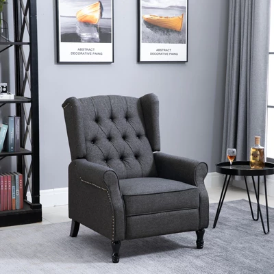 HOMCOM Fabric Upholstered Wingback Recliner, Tufted Back Linen Arm Chair With Footrest, Armrest, Padded Cushion, Dark Grey - Image 2