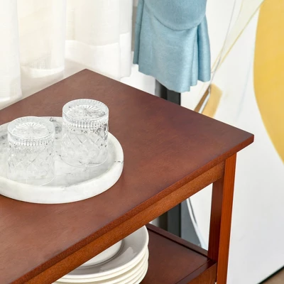 HOMCOM Kitchen Sideboard, Storage Buffet Cabinet With Open Shelf, Glass Door Cabinet And Adjustable Shelf For Living Room, Cherry - Image 5