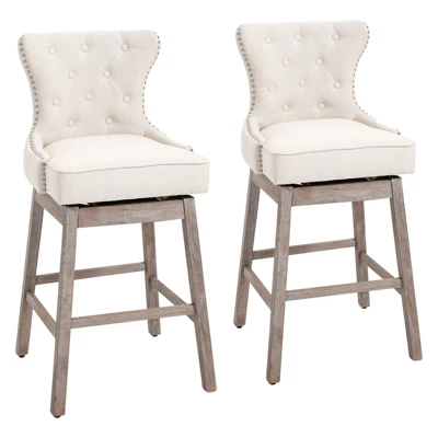 HOMCOM Upholstered Fabric Bar Height Bar Stools Set Of 2, 180° Swivel Nailhead-Trim Pub Chairs, 30" Seat Height With Rubber Wood Legs - Image 6