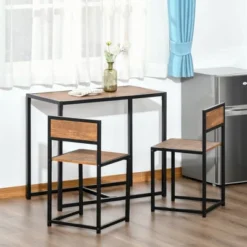 HOMCOM Industrial 3-Piece Dining Table And 2 Chair Set For Small Space In The Dining Room Or Kitchen