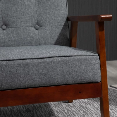 HOMCOM Modern Upholstered 2-Seat Loveseat Sofa With Linen-Touch Fabric And Rubberwood Legs, Gray - Image 5