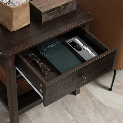 HOMCOM End Table With Drawer, Side Table With Top And Bottom Shelf For Small Spaces, Dark Brown - Image 5