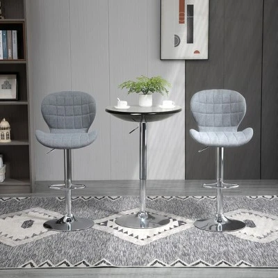 HOMCOM 24.5" Round Cocktail Bar Table Metal Base Tall Bistro Pub Desk Adjustable Counter Height Black Silver - Image 2