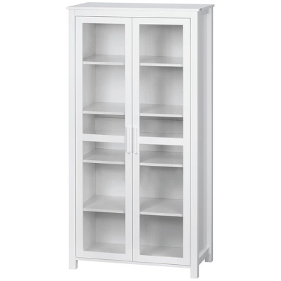 HOMCOM Freestanding Kitchen Pantry, 5-tier Storage Cabinet With Adjustable Shelves And 2 Glass Doors, White - Image 3