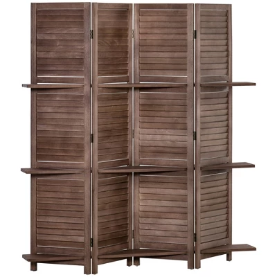 HOMCOM 4-Panel Folding Room Divider, 5.6 Ft Freestanding Paulownia Wood Privacy Screen Panel With Storage Shelves For Bedroom Or Office - Image 6