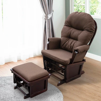 HOMCOM Nursery Glider Rocking Chair With Ottoman, Thick Padded Cushion Seating And Wood Base - Image 2