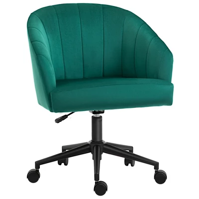 HOMCOM Retro Mid-Back Swivel Fabric Computer Desk Chair Height Adjustable With Metal Base, Leisure Task Chair On Rolling Wheels For Home Office, Green - Image 3
