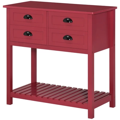 HOMCOM Sideboard Buffet Cabinet, Storage Serving Console Table With 4 Drawers And Slatted Bottom Shelf For Kitchen, Living Room, Red - Image 3