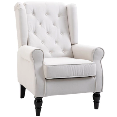 HOMCOM Button-Tufted Accent Chair With High Wingback, Rounded Cushioned Armrests And Thick Padded Seat - Image 7