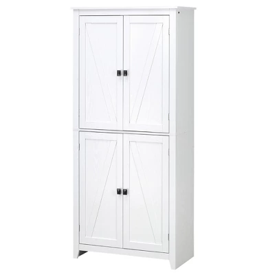 HOMCOM 72" Freestanding 4-Door Kitchen Pantry, Storage Cabinet Organizer With 4-Tiers, And Adjustable Shelves, White - Image 3