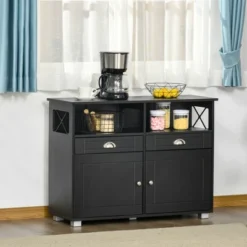 HOMCOM Sideboard Buffet Table Storage Cabinet With Large Tabletop, 2 Cabinets, 2 Drawers And Crossbar Side Design