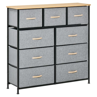 HOMCOM 9 Drawers Storage Chest Dresser Organizer Unit W/ Steel Frame, Wood Top, Easy Pull Fabric Bins, For Bedroom, Hallway, Closet, Entryway - Image 7