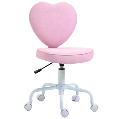 HOMCOM Heart Love Shaped Back Design Office Chair With Adjustable Height And 360 Swivel Castor Wheels, Pink - Image 3