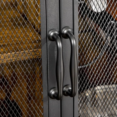 HOMCOM Industrial Wine Rack For 9 Bottles, Retro Liquor Cabinet With Glass Holders, Mesh Doors, And Storage Shelf For Home Bar, Dining Room, Brown - Image 5