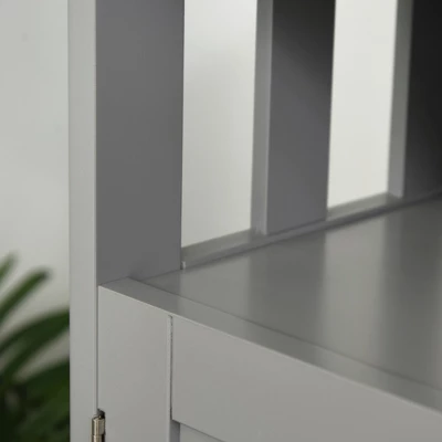 HOMCOM Kitchen Sideboard, Buffet Cabinet, Wooden Storage Console Table With 2-Level Cabinet And Open Shelf, Gray - Image 5