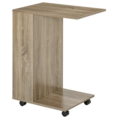 HOMCOM C-Shaped Sofa Side Table Mobile End Table With Storage And Wheels For Living Room, Bedroom, Office - Image 3