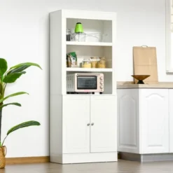 HOMCOM 72" Kitchen Buffet With Hutch, Kitchen Pantry Cupboard With 2 Door Cabinet, And 2 Adjustable Shelves, White