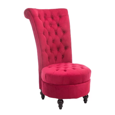 HOMCOM High Back Accent Chair, Upholstered Armless Chair, Retro Button-Tufted Royal Design With Thick Padding And Rubberwood Leg, Crimson Red - Image 3