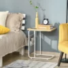 HOMCOM End Table, C-Shaped Side Table With Storage Bag For Living Room, Bedroom, White, Gray, Oak