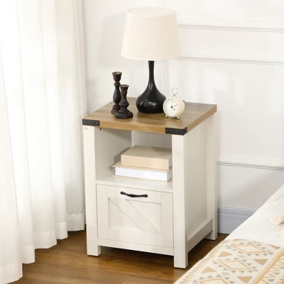 HOMCOM Farmhouse Side Table With 1 Drawer, 1 Open Shelf And Tabletop For Living Room, Set Of 2, White - Image 2