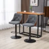 HOMCOM Counter Height Bar Stools Set Of 2, Height Adjustable Swivel Barstools With Footrest And Tufted Back, Linen Fabric Bar Chairs, Dark Gray