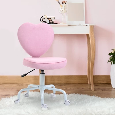 HOMCOM Heart Love Shaped Back Design Office Chair With Adjustable Height And 360 Swivel Castor Wheels, Pink - Image 2