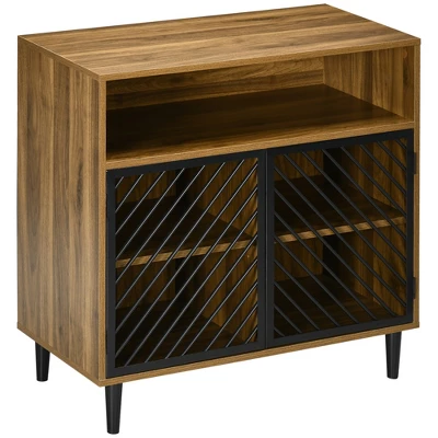 HOMCOM Industrial Kitchen Storage Cabinet, Sideboard Floor Accent Cabinet With Metal Doors And Adjustable Shelves For Living Room, Dark Wood Grain - Image 3