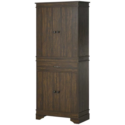 HOMCOM 72" Farmhouse Kitchen Pantry, 4-Door Rustic Storage Cabinet With Drawer And 3 Shelves, Walnut - Image 3