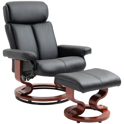HOMCOM Recliner Chair With Ottoman, 360° Swivel Reclining Chair With Wood Base And Matching Footrest, Black - Image 3