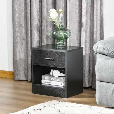 HOMCOM Modern Nightstand, Accent End Table With Drawer And Storage Shelf, Sofa Side Table For Living Room Or Bedroom - Image 2