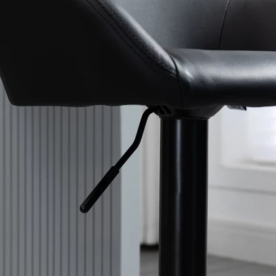 HOMCOM Adjustable Bar Stools Set Of 4, Swivel Barstools With Footrest And Back, PU Leather And Steel Round Base, For Kitchen Counter, Black - Image 5